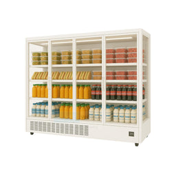 Fridges World multideck display fridge – plug-in model ideal for supermarkets and convenience stores, featuring adjustable shelving, LED lighting, and energy-efficient cooling for fresh food and drinks
