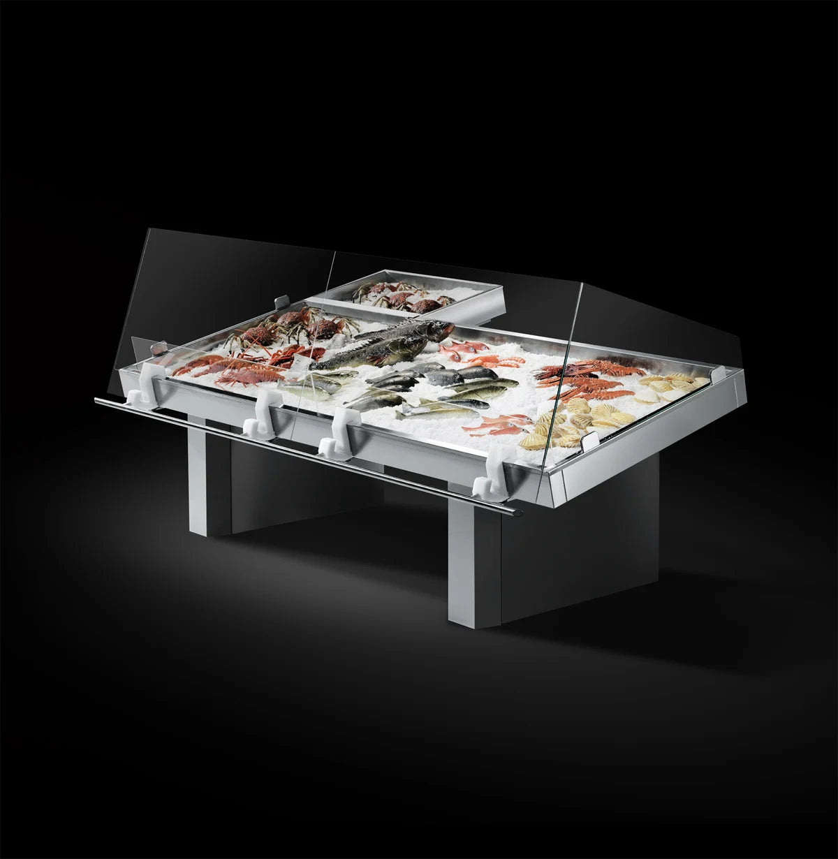 Premium serve-over counter for fish and seafood – stainless steel Arneg Halifax display fridge