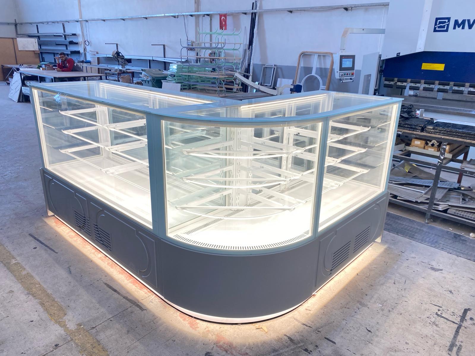 Custom L Shape Cake & Sandwich Display Fridge with Shelves