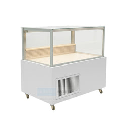 Cake and fresh food display fridge by Fridges World with open interior and LED lighting, ideal for cafés and delis