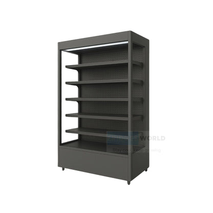 Fridges World open front multideck display fridge – plug-in model ideal for supermarkets and convenience stores, featuring adjustable shelving, LED lighting, and energy-efficient cooling for fresh food and drinks