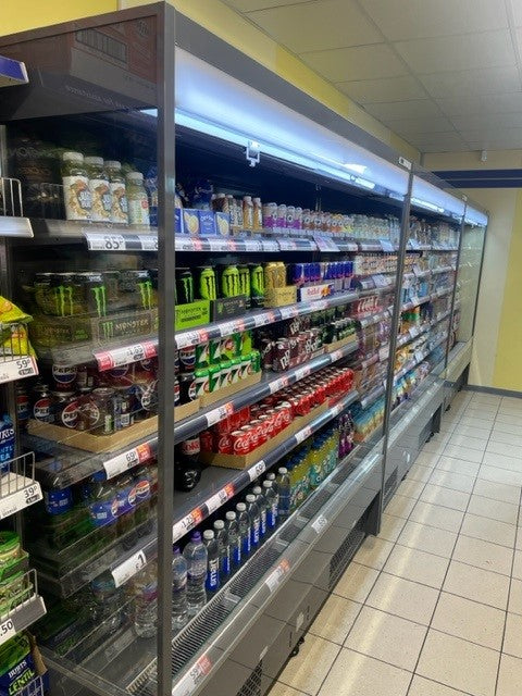 Fridges World open front multideck display fridge – plug-in model ideal for supermarkets and convenience stores, featuring adjustable shelving, LED lighting, and energy-efficient cooling for fresh food and drinks