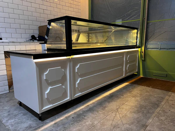 Fridges World | Custom L Shape Refrigerated Display Counter for Cafés & Bakeries | Display Fridge