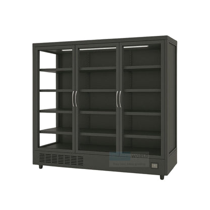 Fridges World 3 Doors multideck display fridge – plug-in model ideal for supermarkets and convenience stores, featuring adjustable shelving, LED lighting, and energy-efficient cooling for fresh food and drinks