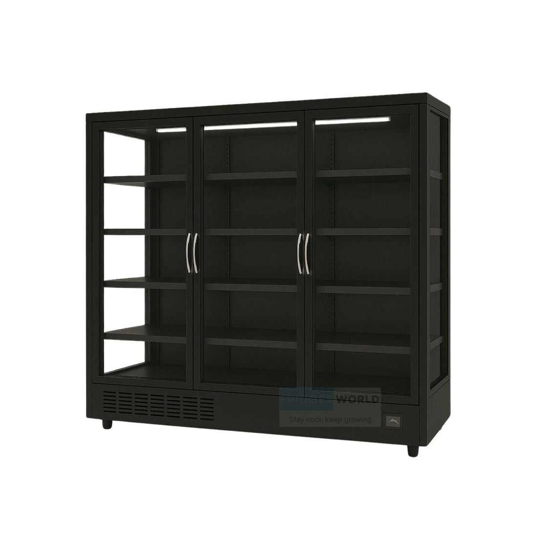 Fridges World 3 Doors multideck display fridge – plug-in model ideal for supermarkets and convenience stores, featuring adjustable shelving, LED lighting, and energy-efficient cooling for fresh food and drinks