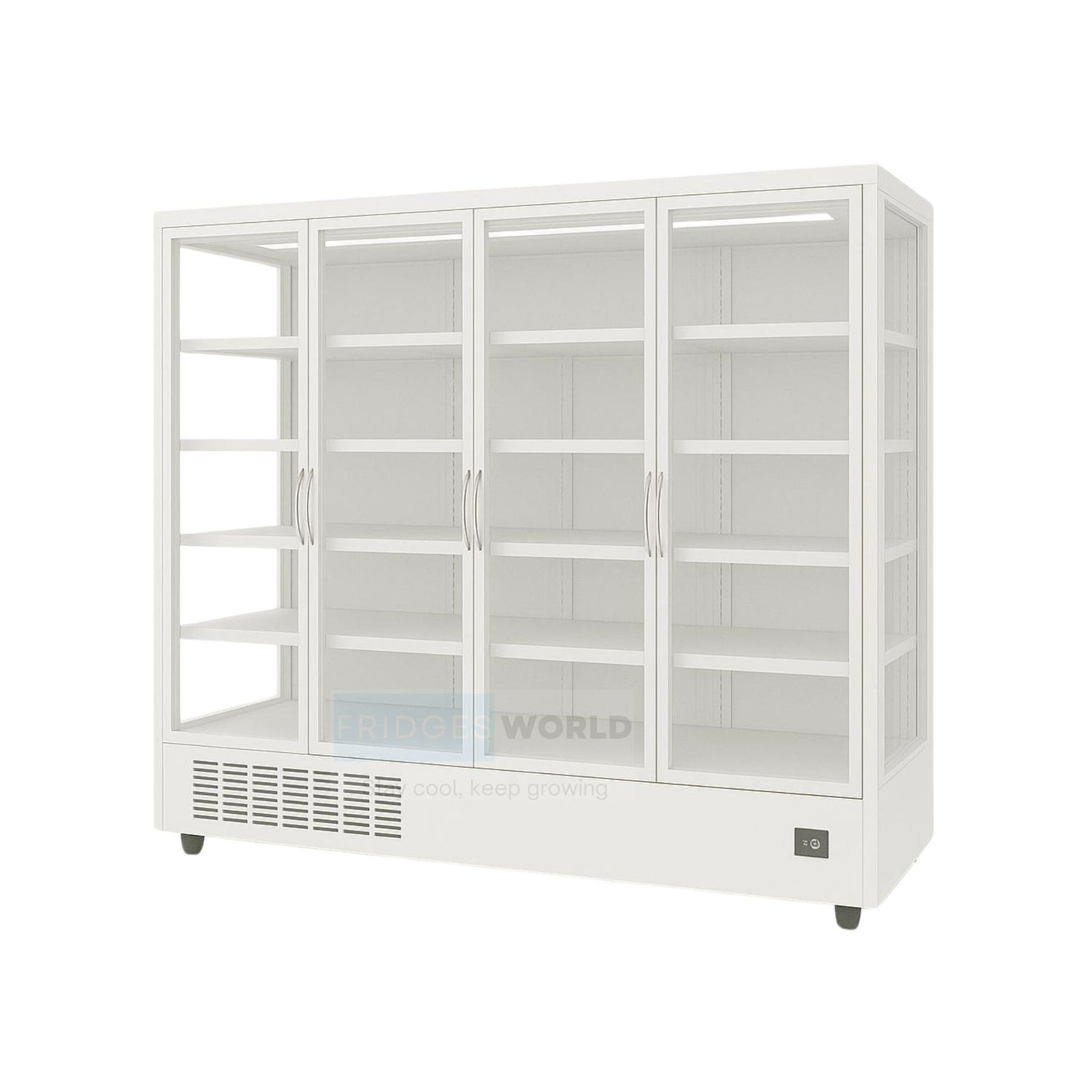 Fridges World  multideck display fridge – plug-in model ideal for supermarkets and convenience stores, featuring adjustable shelving, LED lighting, and energy-efficient cooling for fresh food and drinks