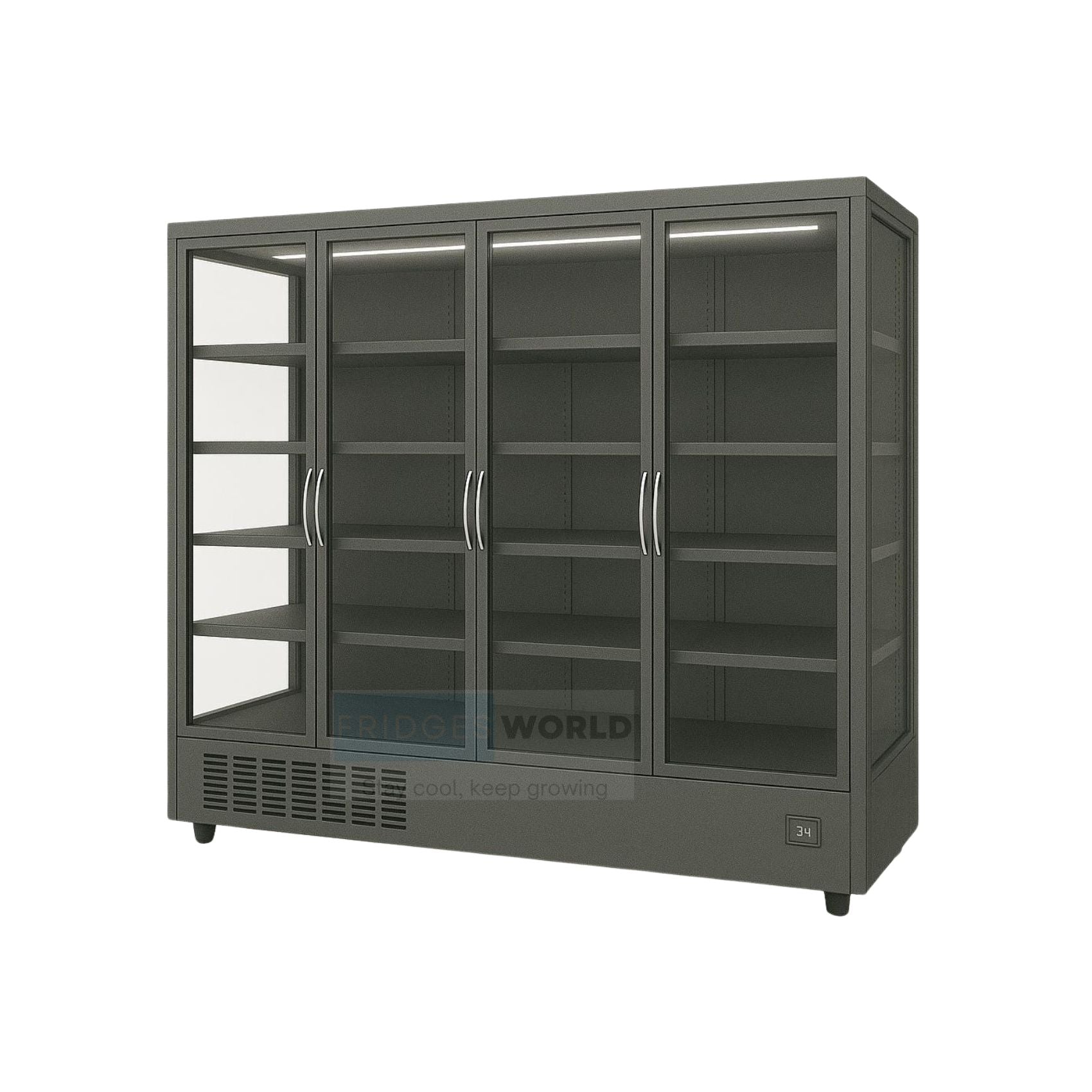Fridges World  multideck display fridge – plug-in model ideal for supermarkets and convenience stores, featuring adjustable shelving, LED lighting, and energy-efficient cooling for fresh food and drinks